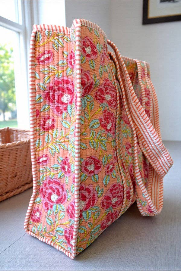 Golden Hour Pink Floral Tote Bag