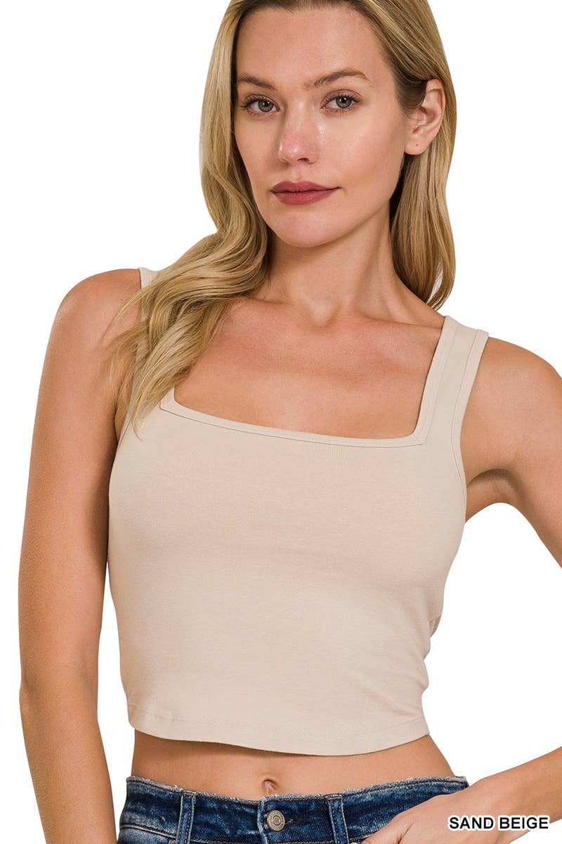 Cotton Square Neck Cropped Cami Top