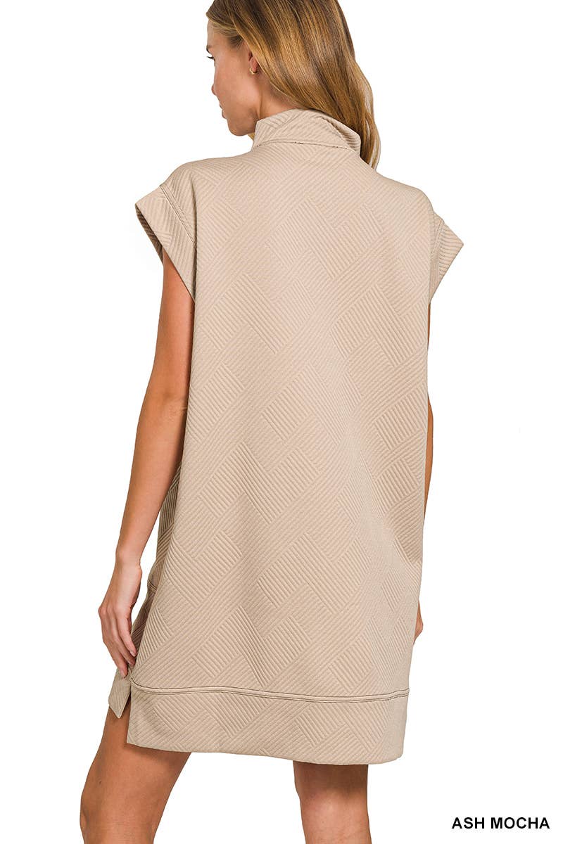 Knit Jacquard Quarter Zipper Mini Dress