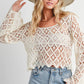 SHEER CROCHET BOAT NECK PULLOVER