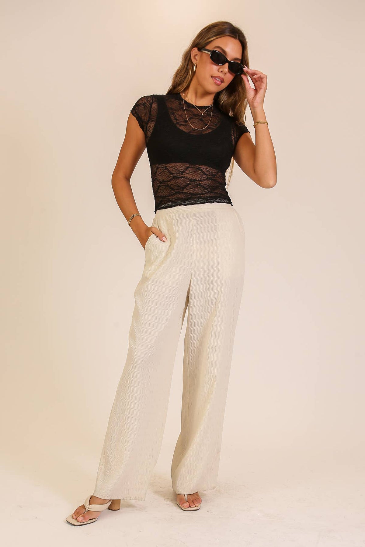 Mock Neck Lace Mesh Top