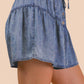 Chambray Button Down Flare Shorts