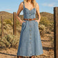 Sweetheart Button-down Denim Midi Dress w/ Pockets