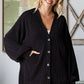 Solid Rib Button Balloon Sleeve Cardigan