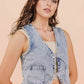 JEAN Acid Washed Denim Front Tie Vest