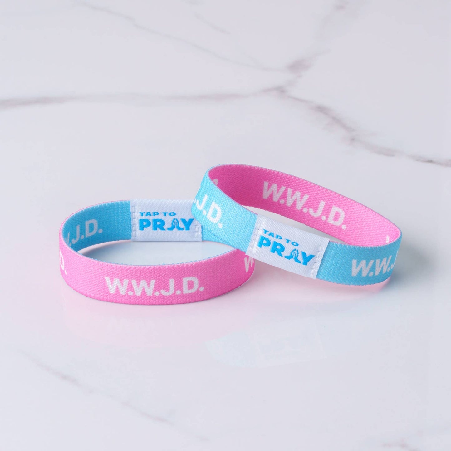 Tap To Pray™ Wristbands - Blue & Pink WWJD