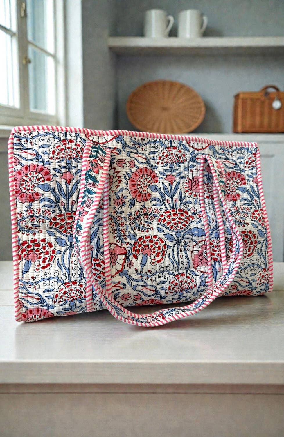 Millie Blue and Pink Floral Tote Bag