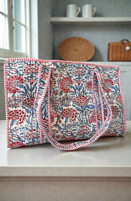 Millie Blue and Pink Floral Tote Bag