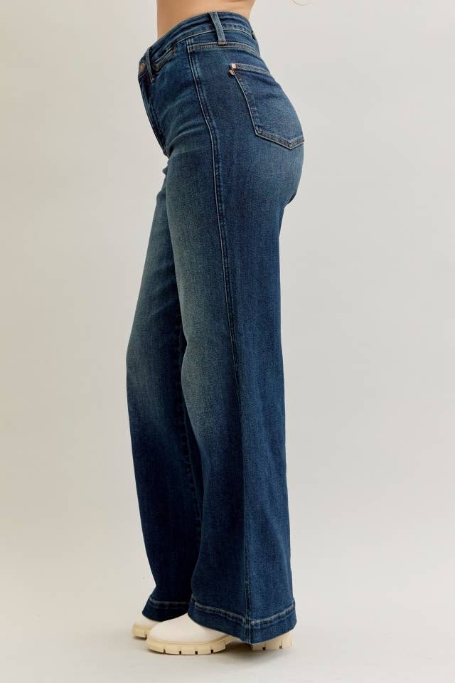 Retro Wide Tummy Control Front Welt Pockets