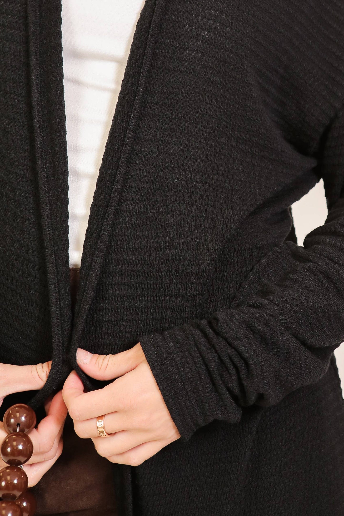 Open-Front Waffle Knit Cardigan