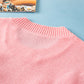 Pink Multi Crochet Flower Knit Short Sleeve Sweater Top