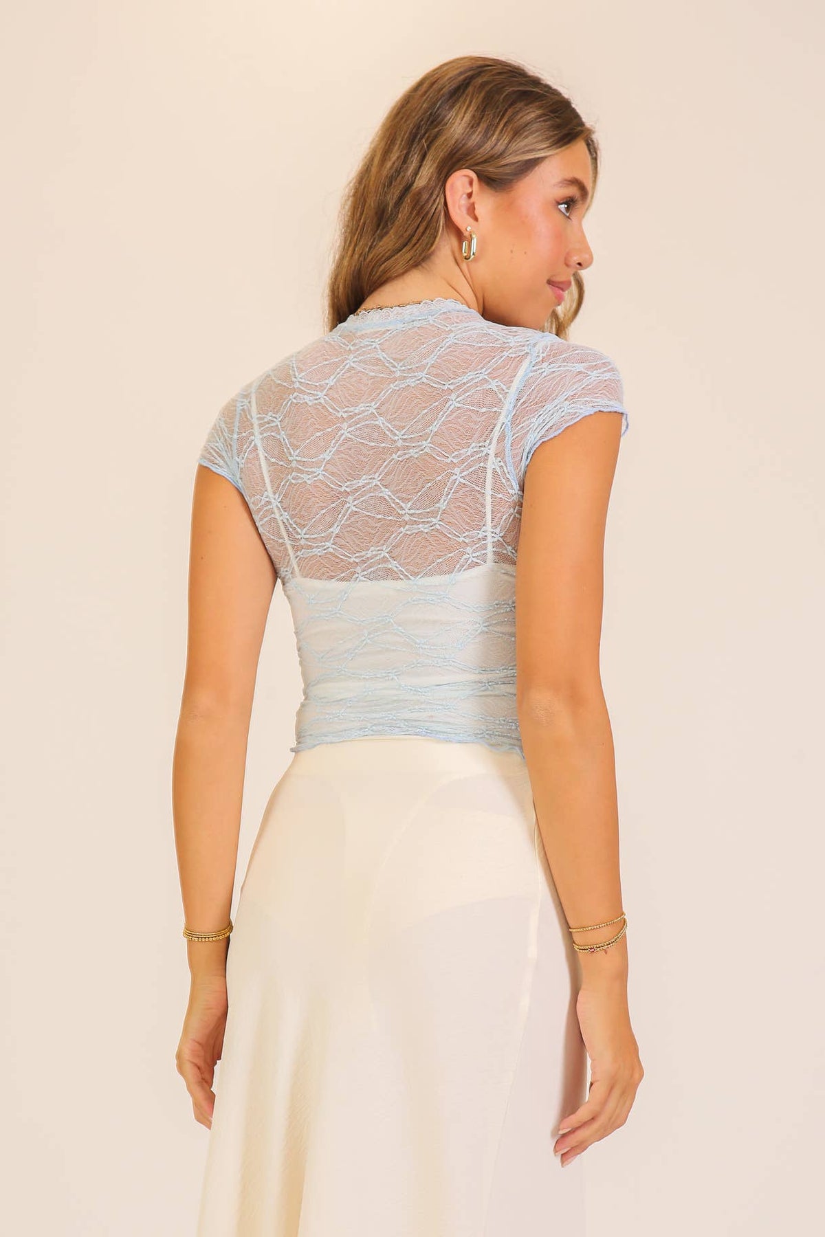Mock Neck Lace Mesh Top