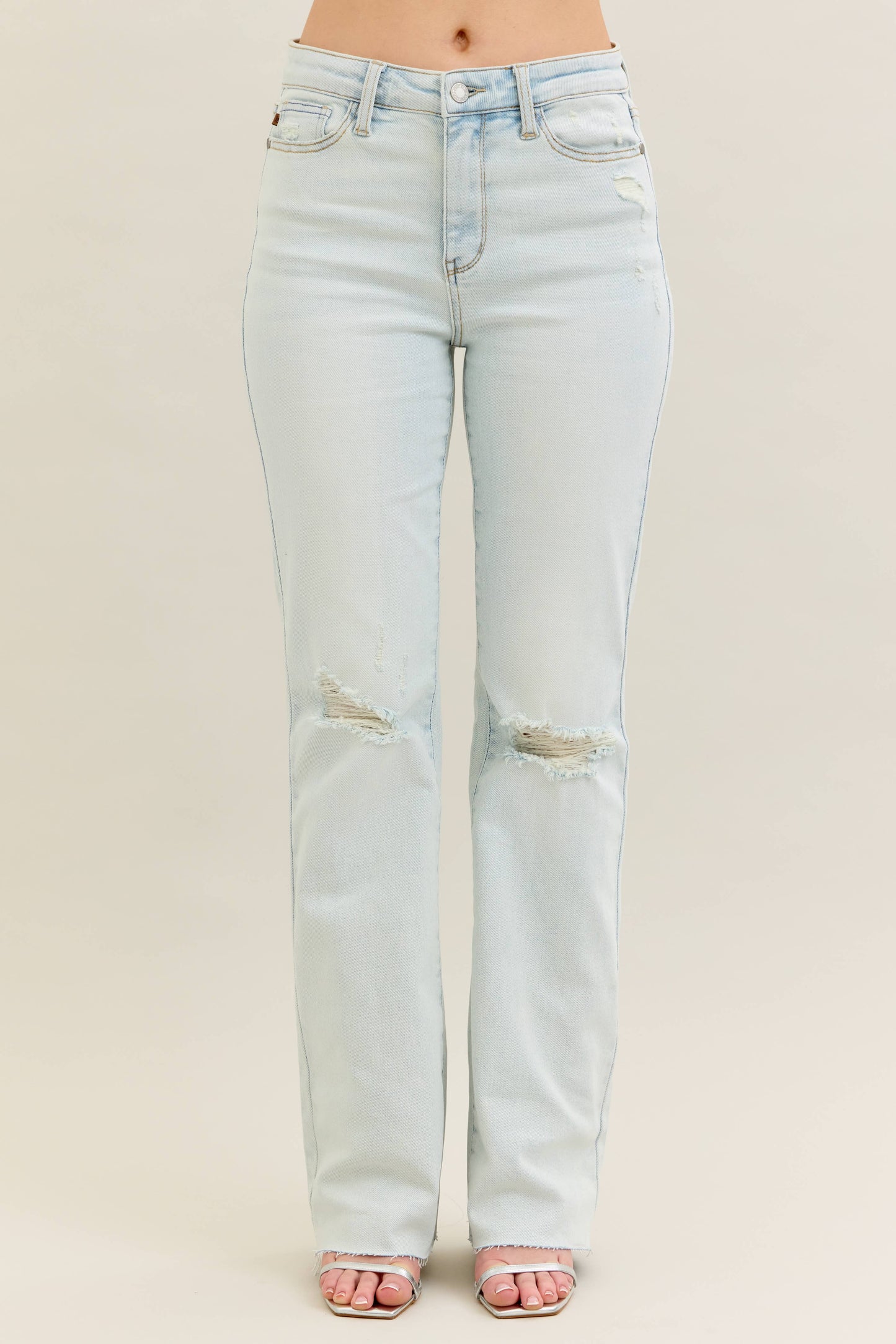 Mid Rise Distressed & Fray Hem Bootcut