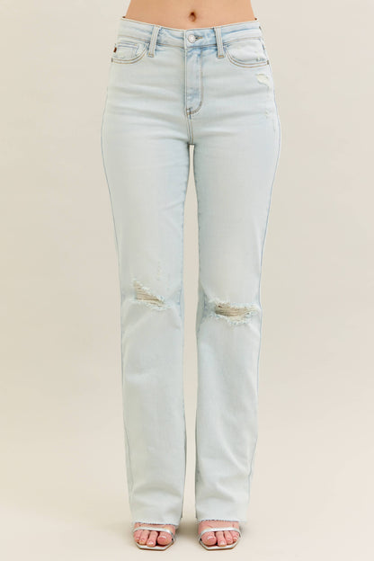 Mid Rise Distressed & Fray Hem Bootcut