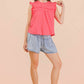 Chambray Button Down Flare Shorts