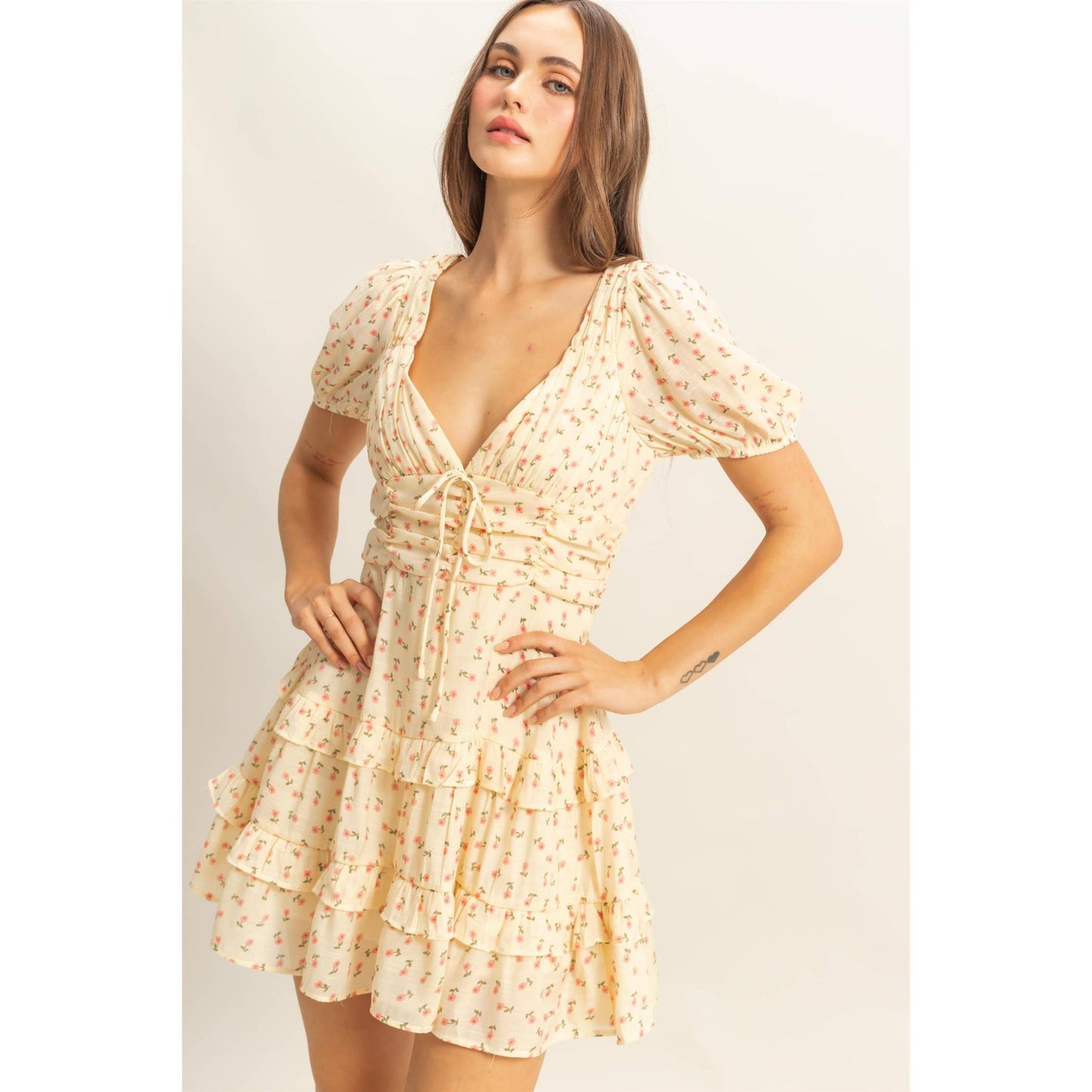 Ditsy Floral Print Tiered Mini Dress