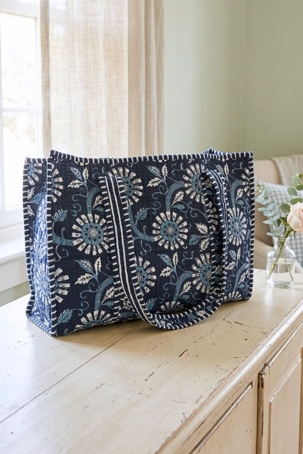 Isla Navy Blue Floral Tote Bag