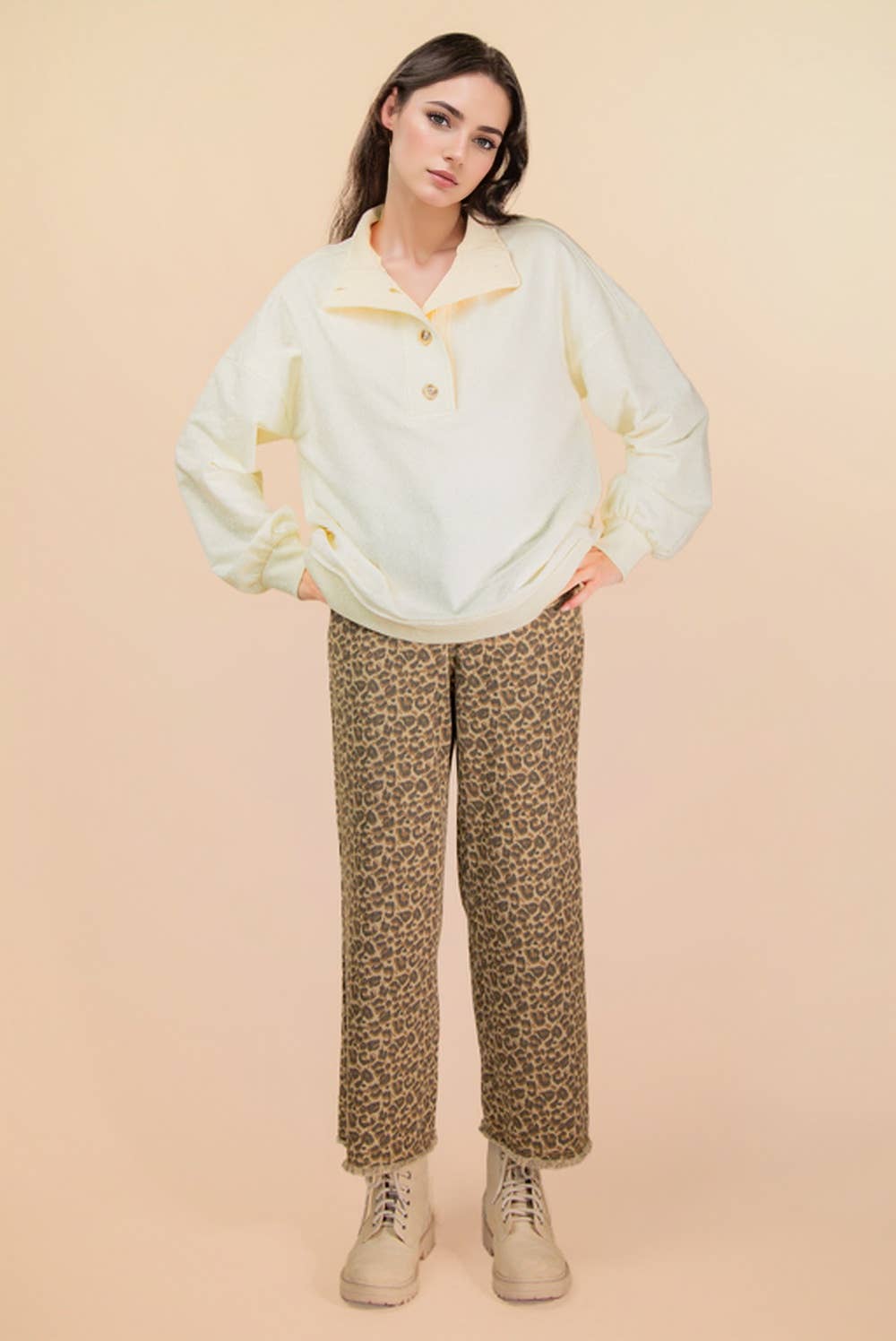 Mock Neck Mineral Washed Knit Causal Top