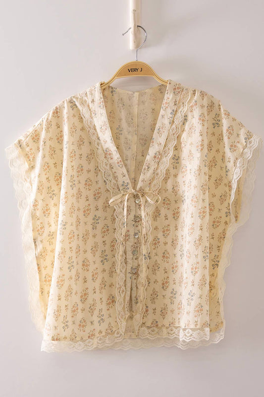Floral Lace Tie Blouse