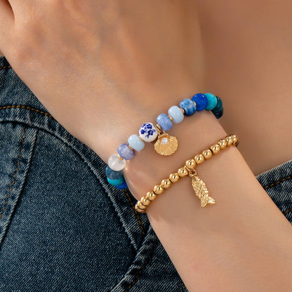 Nautical Blue Beaded Stretch Bracelet Set