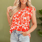 Orange Floral Ruffle Sleeve Print Top