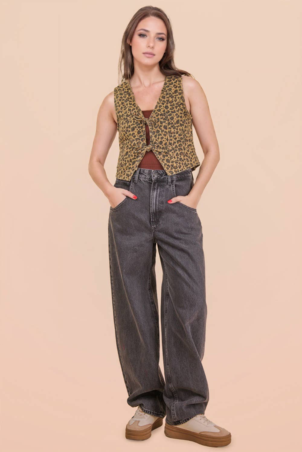 JEAN Acid Washed Denim Front Tie Vest
