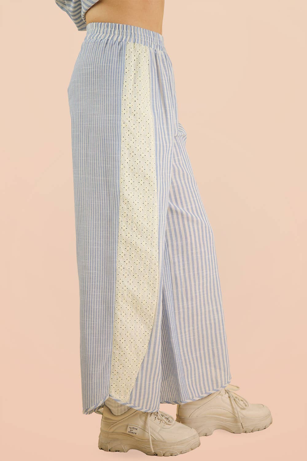 Lace Contrast Stripe Wide Leg Pants
