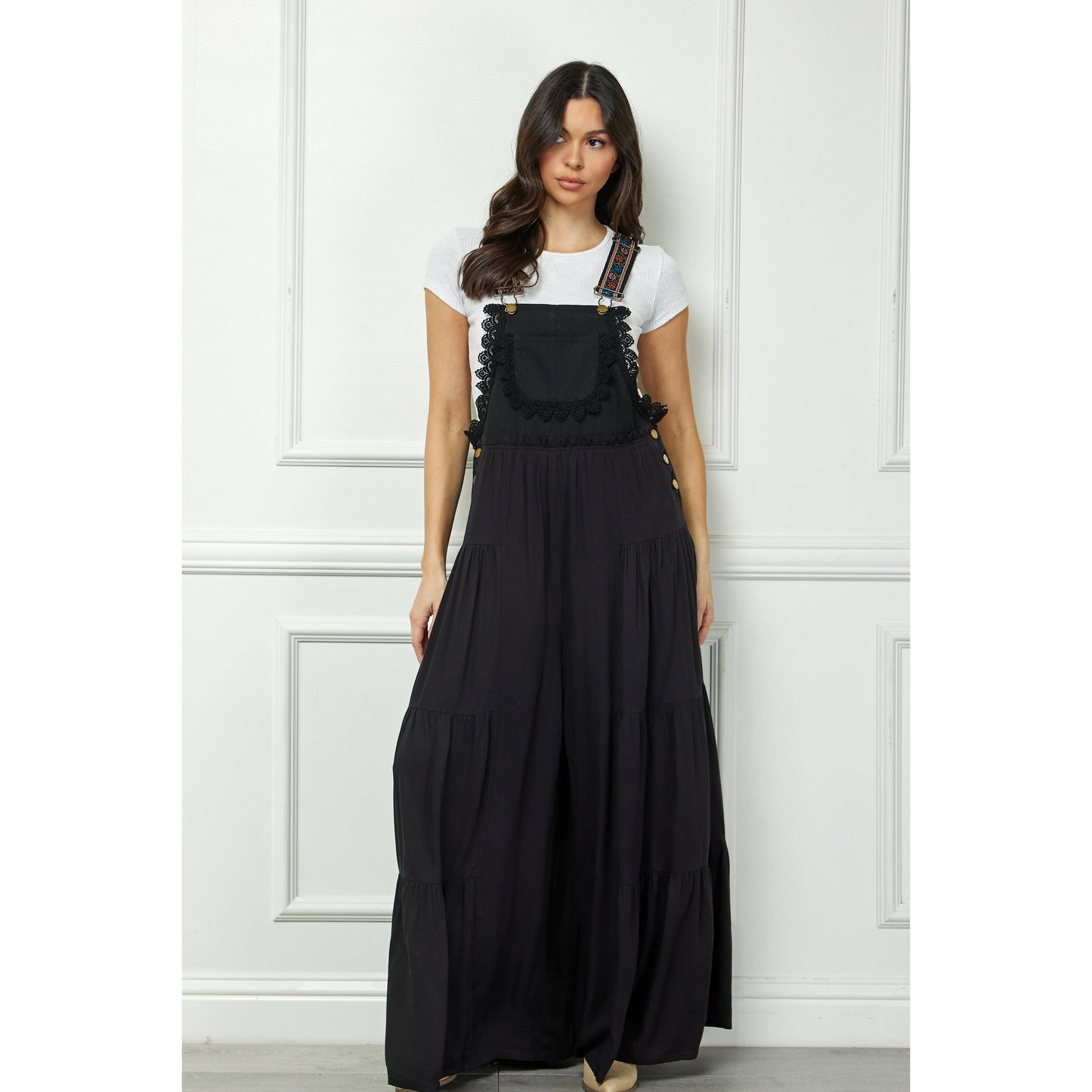 Embroidered Strap Flowy Jumpsuit