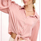 Flowy Button Down Balloon Sleeve Tie-Front Shirt