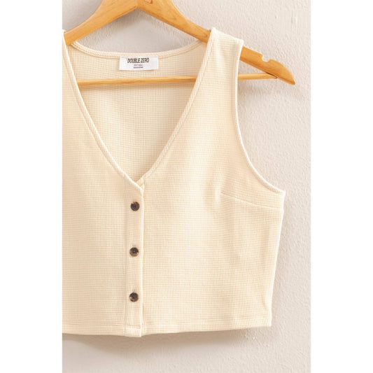 Waffle Knit Button Down Sleeveless Vest