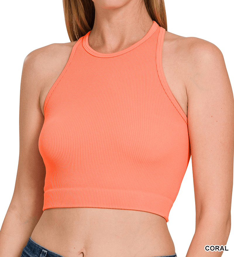 Ribbed Seamless High Neck Crop Top - The Salty Mare