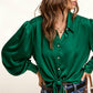 Flowy Button Down Balloon Sleeve Tie-Front Shirt