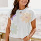 Multi Crochet Flower Knit Short Sleeve Sweater Tops