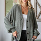 Solid Rib Button Balloon Sleeve Cardigan