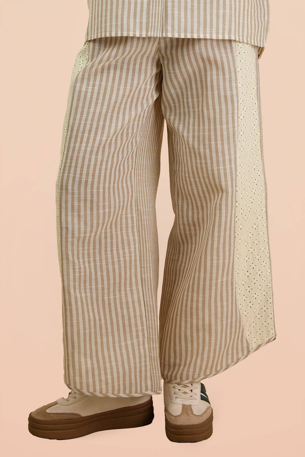 Lace Contrast Stripe Wide Leg Pants