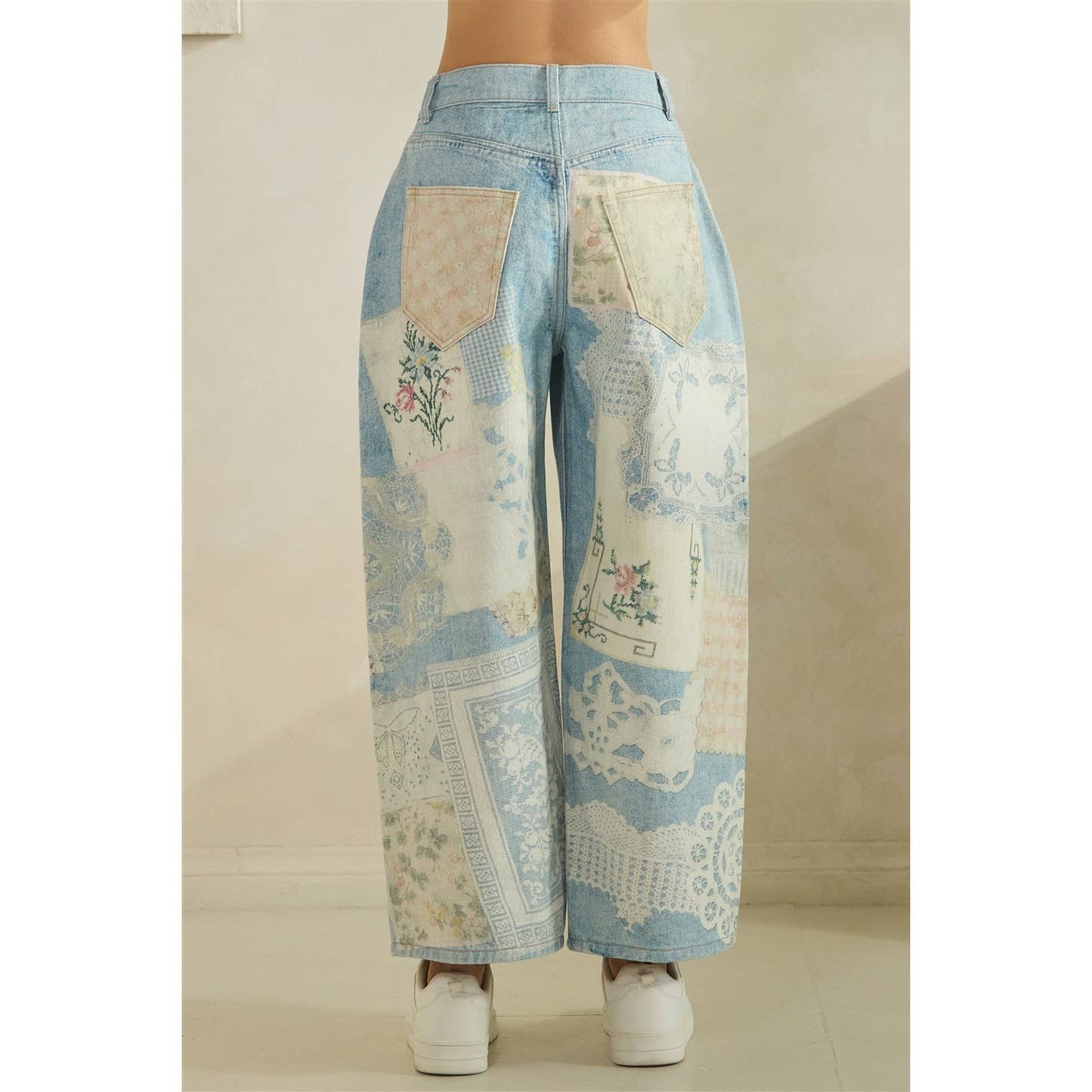 Digitally Printed Patchwork Denim Pants