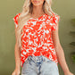 Orange Floral Ruffle Sleeve Print Top