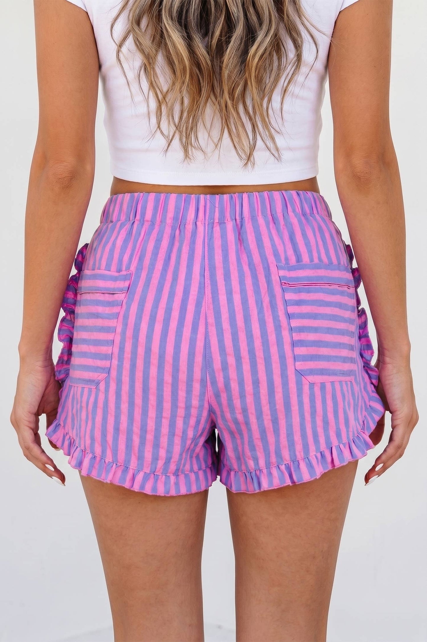 Striped Ruffled Hem Shorts