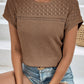 Waffle-Knit Round Neck Top