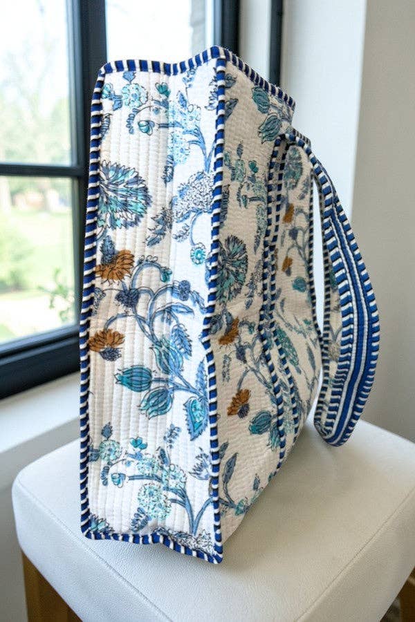 Sasha Blue and White Floral Tote Bag