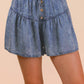 Chambray Button Down Flare Shorts