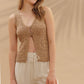 Square Button Front Split Neck Cardigan Vest