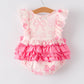 Girls Pink Bow Print Short Sleeves Romper