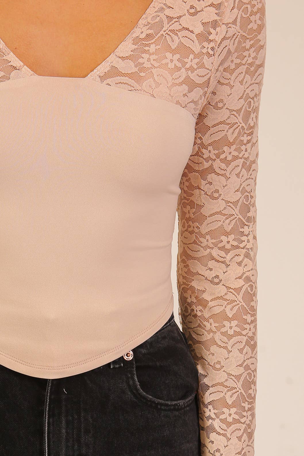 Lace Sleeve V-Neck Top