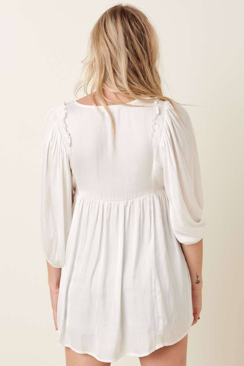 SATIN EMPIRE WAIST PUFF SLEEVE BLOUSE