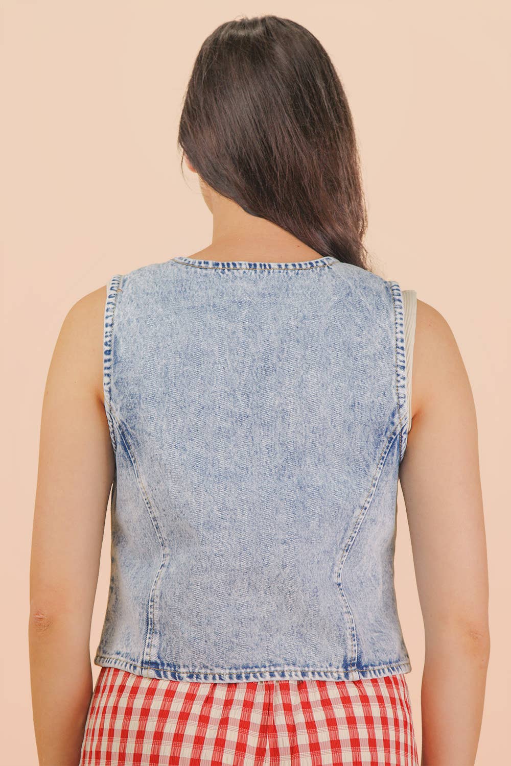 JEAN Acid Washed Denim Front Tie Vest
