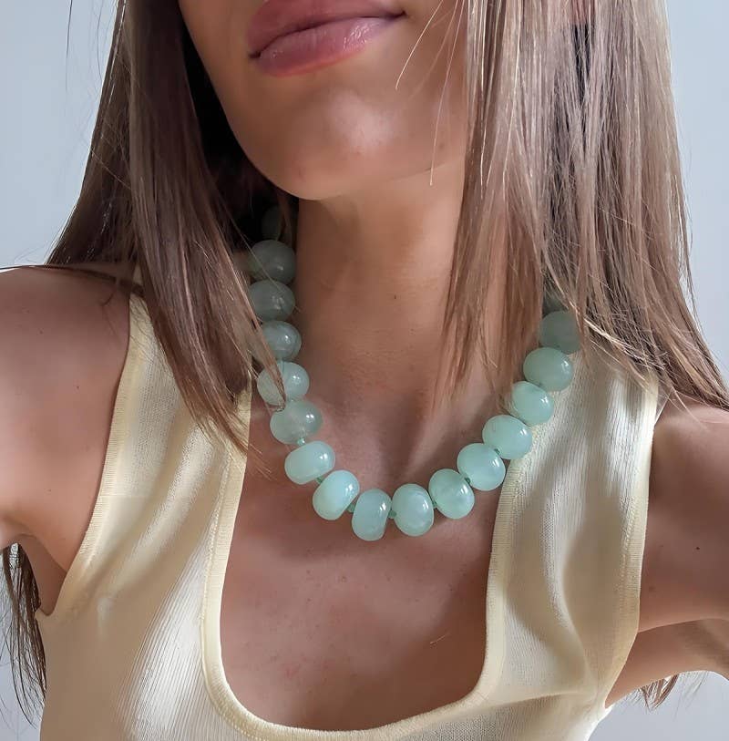 Chunky Beaded Natural Swirl Statement Necklace |