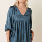 SATIN EMPIRE WAIST PUFF SLEEVE BLOUSE