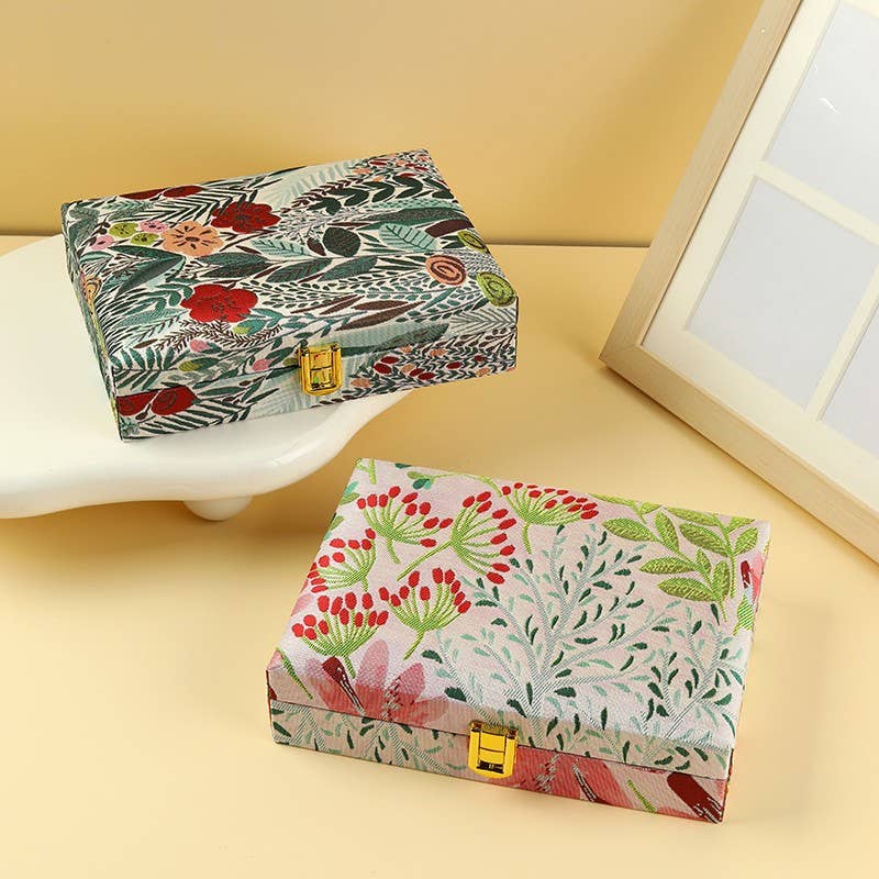 FLORAL PRINT JEWELRY ORGANIZER TRAVEL BOX CASE |