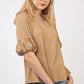 Half Puff Sleeve Crinkle Knit Top
